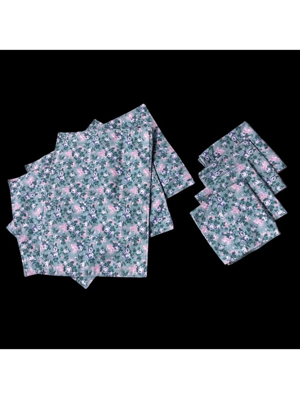 Vintage Floral Placemats Napkins Set Handmade Cottagecore Purple Rose Pink Green